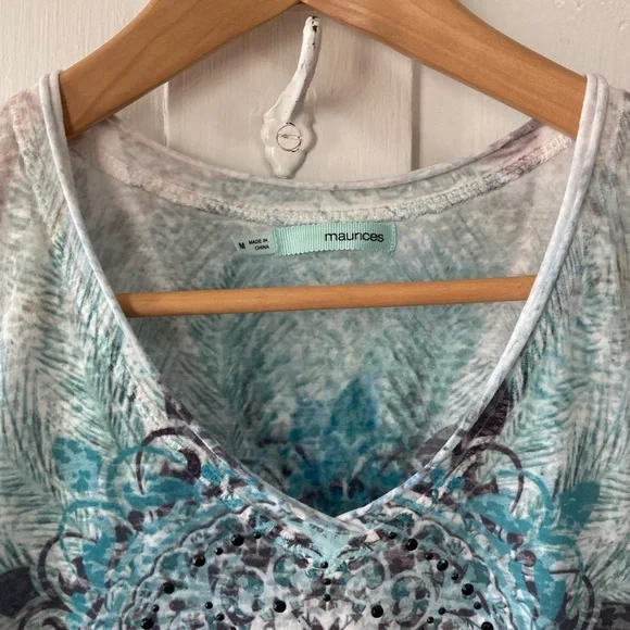 Maurices Teal and Purple Mandala V-Neck Tee - Picture 2 of 7